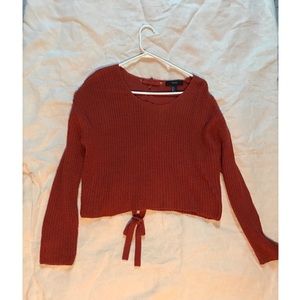Red lace up cropped sweater